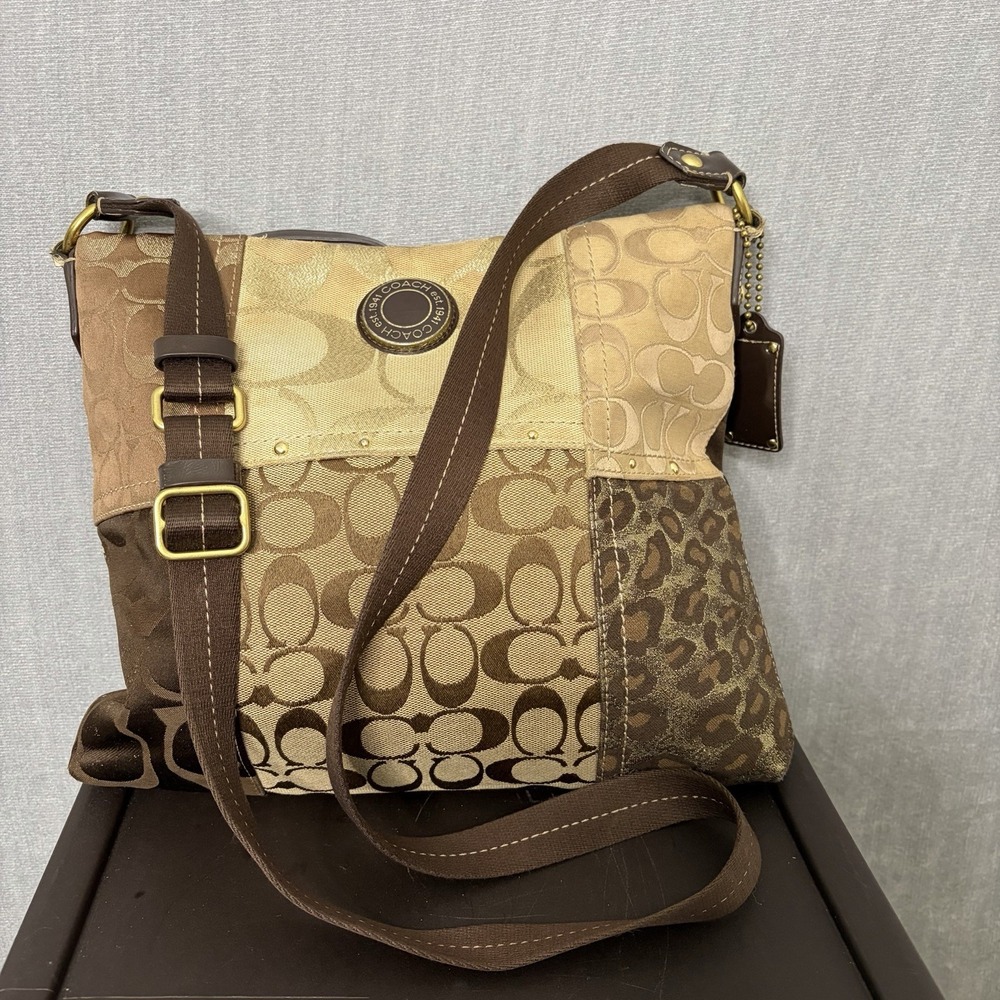 Y2k Coach Patchwork Crossbody Bag Studded Cheetah Print Signature C F20348